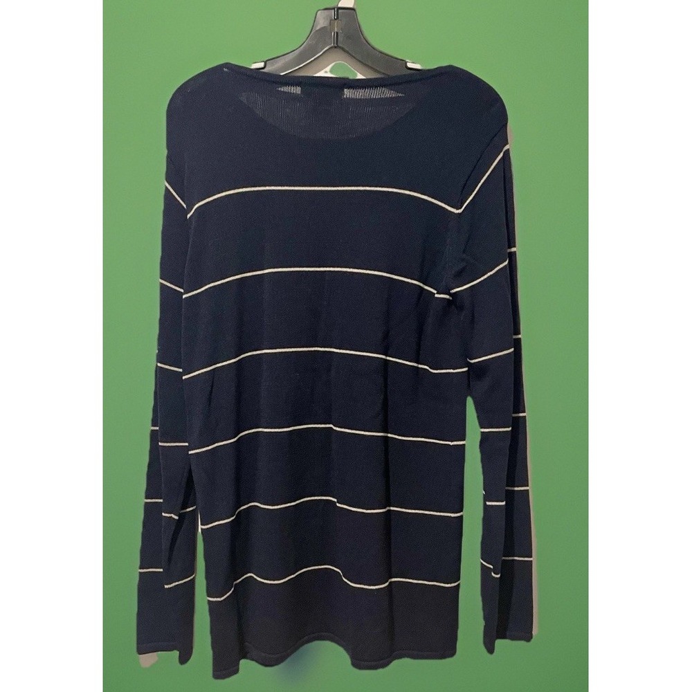 Vintage Eddie Bauer Women's Pullover Sweater Medium Blue Tan Stripes Long Sleeve